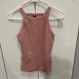SHEIN Pink Ribbed High Neck Tank Top